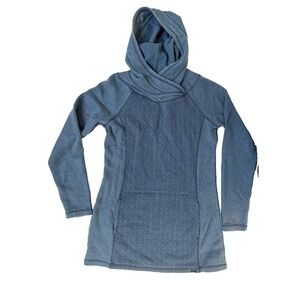 PrAna Hoodie Women M Blue Herringbone Lined Hooded Long Sleeve Athleisure Yoga